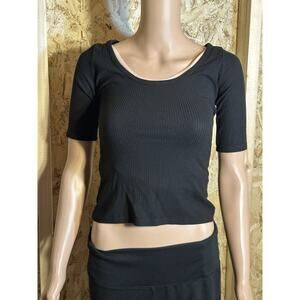 Reformation Jeans Made in USA Black 3/4 Sleeve Ribbed Top Size Small Cropped